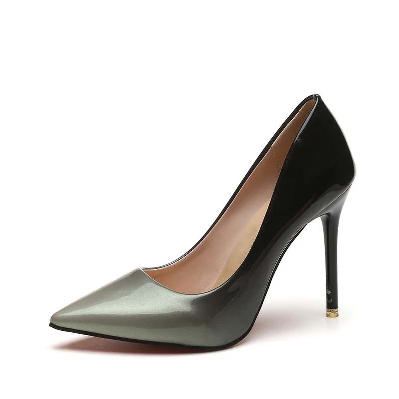 

2020 Gradient Color Women Pump High Heels Single Shoes Female Pointed Toe Patent Leather Wedding Woman Shoes Plus Size 34-42 DJY