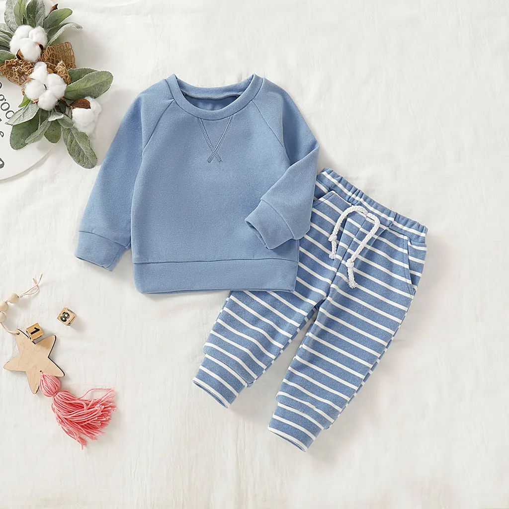 Одежда для малышей; топы с длинными рукавами и круглым вырезом; Одежда для мальчиков; Однотонный костюм для новорожденных; зимняя одежда в полоску для малышей; ropa recien nacido