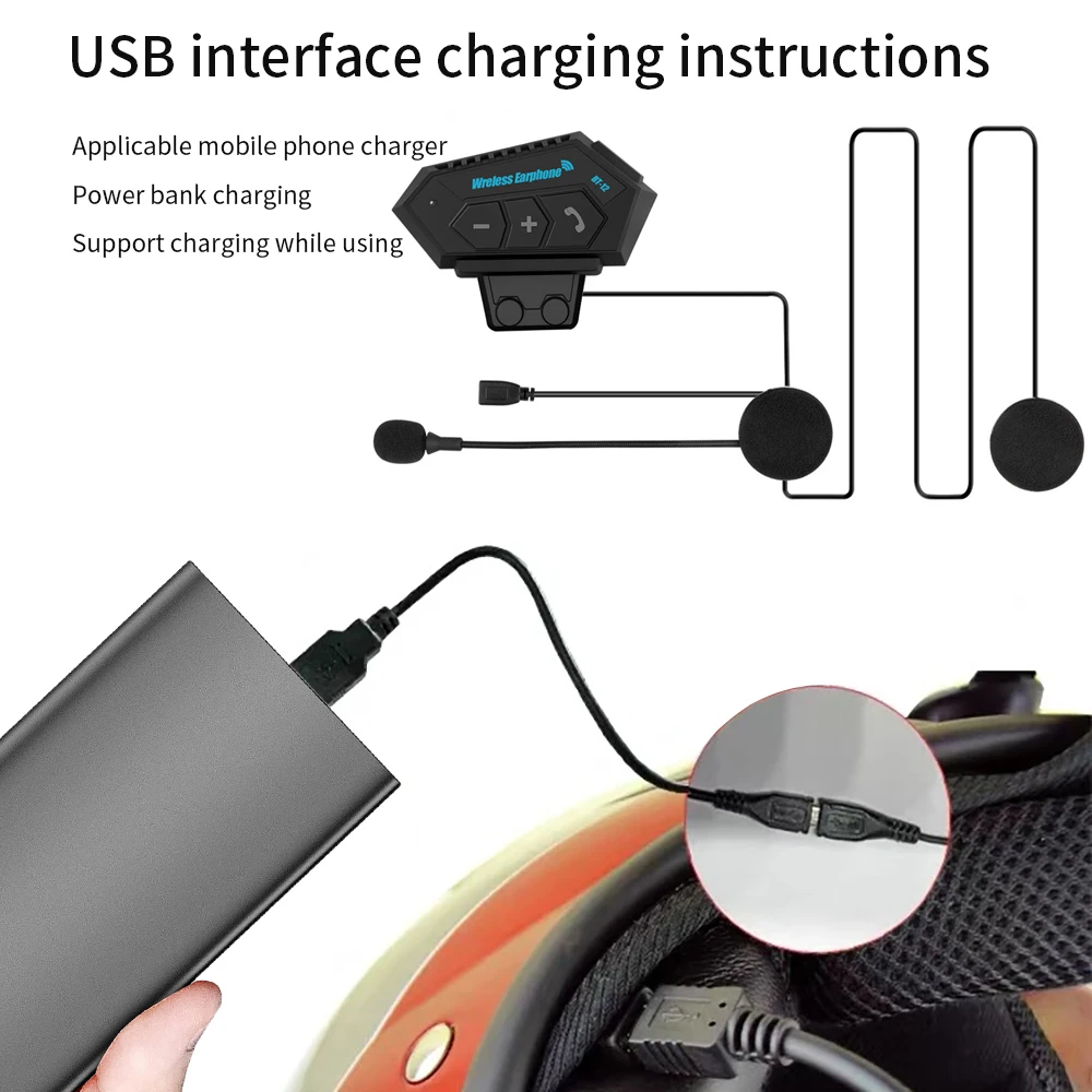 thumbnail image 2 of Bluetooth Motorcycle Helmet Headset - BT 4.2 Intercom, Noise Reduction Mic, 500mAh Battery, Hands-Free Calling 2 of 4