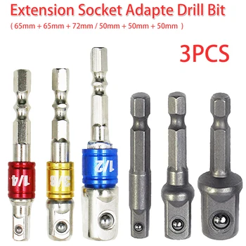 

Socket Adapter Set 3pcs Hex Shank To 1/4" 3/8" 1/2" Socket Bit Adapter Drill Nut Driver Power Extension Bar Set 50mm - 72mm