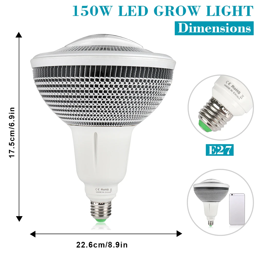 (2 шт./лот) Полный спектр E27 150 Вт COB LED Grow Light для теплицы палатки комнатные растения