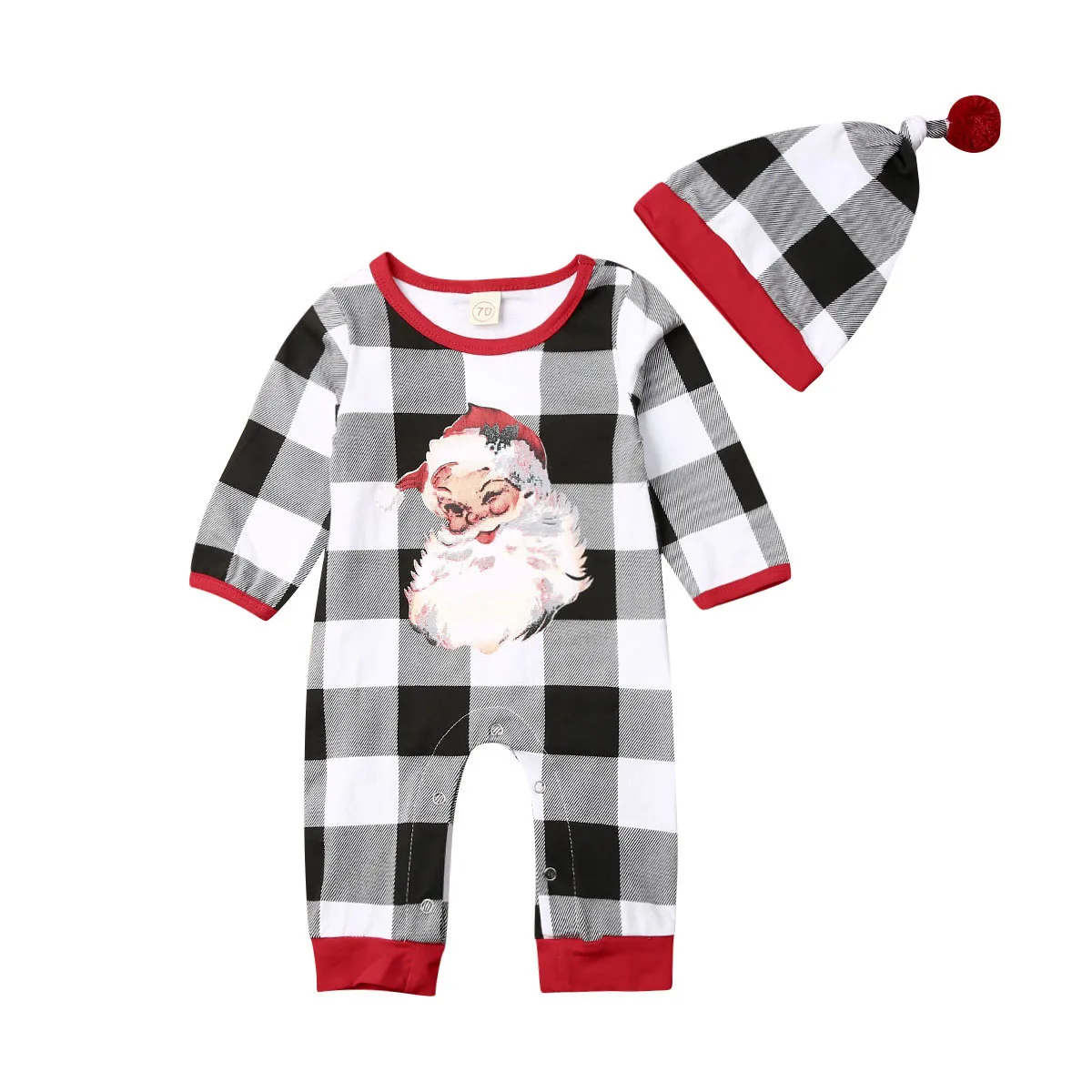 Emmababy, 2 предмета, Рождественская Одежда для маленьких мальчиков и девочек, клетчатый комбинезон шапка с длинными рукавами и Санта Клаусом, комплект осенней одежды - Цвет: 1