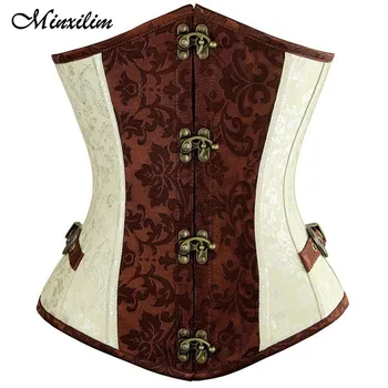 

Minxilim Underbust Corset Vintage Sexy Waist Corselet Steampunk Brown Bustiers High Waisted Retro Slimming Corsage S-2XL