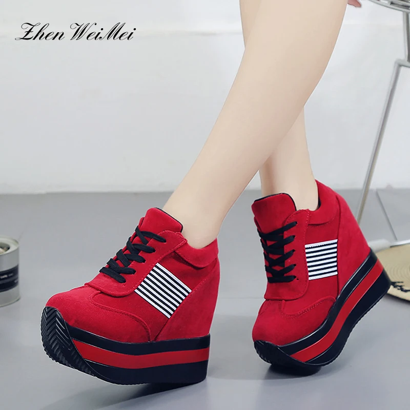 

Autumn Single Shoeslace Platform Wedge Sneakers Breathable Wild High Heel Casual Shoes Height Increasing Woman Outdoor Shoes