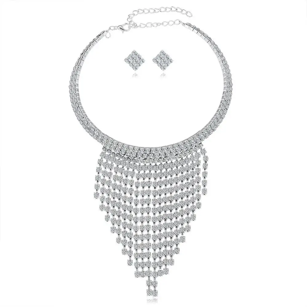 

10 шт./лот элегантное и роскошное ожерелье со сверкающими стразами, серьги, бриллианты, Свадебный комплект ювелирных изделий