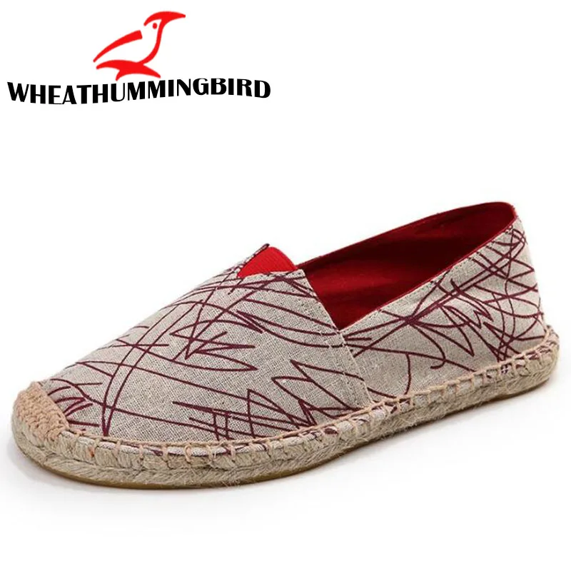 Туфли мужские льняные плоская подошва эспадрильи плетеные Повседневная