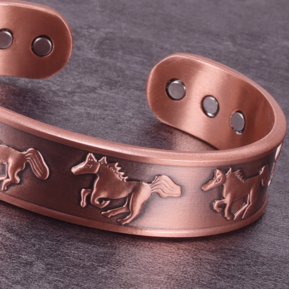 Bracciale magnetico in rame puro Meathly Artrite regolabile Cavallo 15,5 mm di larghezza Bracciale magnetico terapeutico Benefici Bracciale in rame Uomo_voghion.com