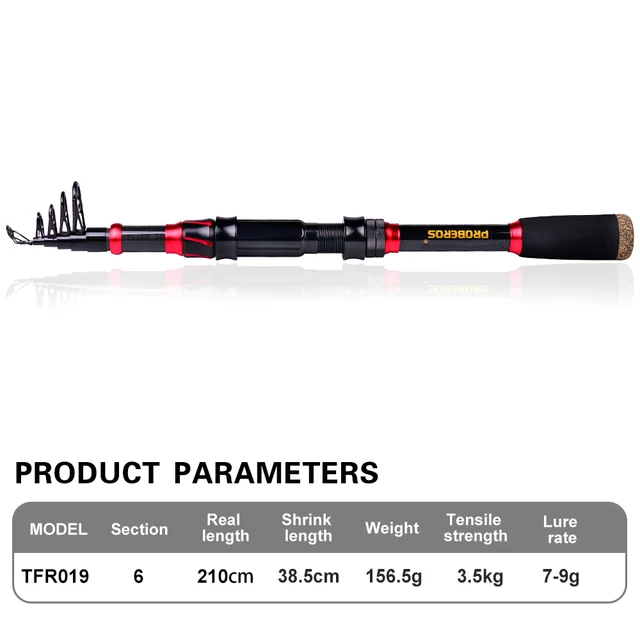 Proberos Telescopic Rod & Reel Kit 5.2:1 Gear Ratio Spinning Reel 2.1m  Carbon Fiber Fishing Rod Combo Bag Line Baits Hooks Set - AliExpress