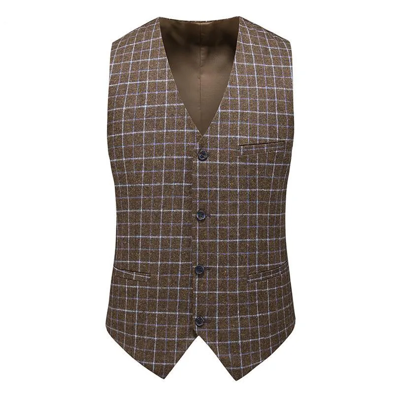 Men's Wool Check Suit Vest Men's Retro Tweed Groom Vest Groomsman Wedding Vest 6