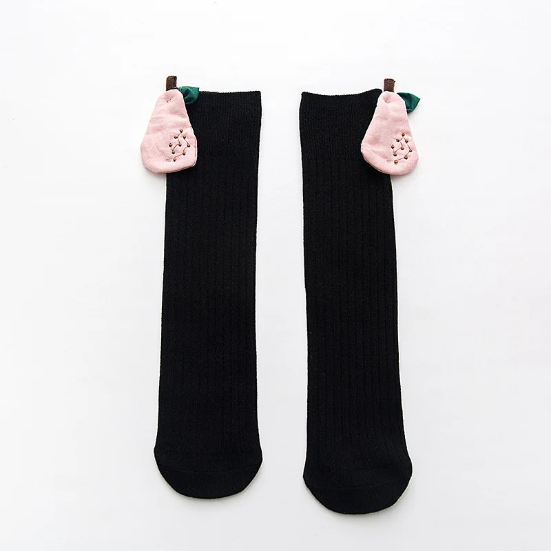 Длинные носки для маленьких девочек гольфы для маленьких девочек, яркие цвета, теплые хлопковые носки под сапоги модные носки принцессы - Цвет: Black Pear