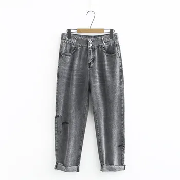 

200 fat mm7501 spring new Korean version of the thin high waist hole jeans XL women's tide
