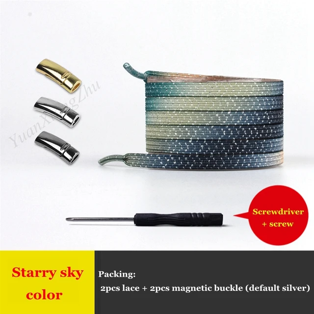 New Magnetic Shoelaces Elastic No Tie Shoe laces Flat Locking Shoelace Kids Adult Sneakers Lazy Laces One Size Fits All Shoes Starry sky