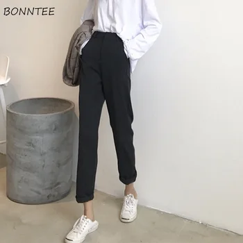 

Pants Women Solid Simple All-match Elegant Korean Style Autumn 2020 Chic Womens Ankle-Length Trousers Casual Students Straight