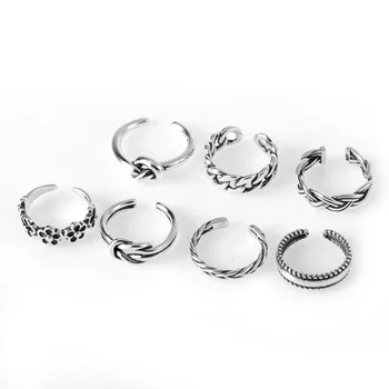 

7 PCS Adjustable Rings Hot Selling New Style Retro Simple Lovely Knotted Chain Open Ring Toe Rings