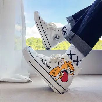 

Ins 2020 Classics Summer Man Sneakers Cartoon White Casual hip-hop Shoes Lovers Printing Fashion Flats Mens Vulcanized Shoes