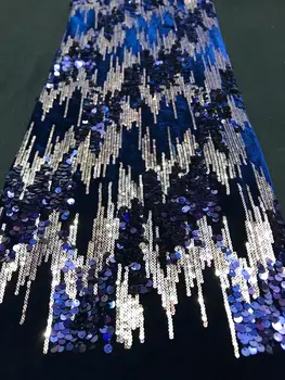

Latest African Mesh Lace Fabric With Blue Sequins French Tulle Lace Fabric Embroidered Velvet Lace For Nigerian Evening Party