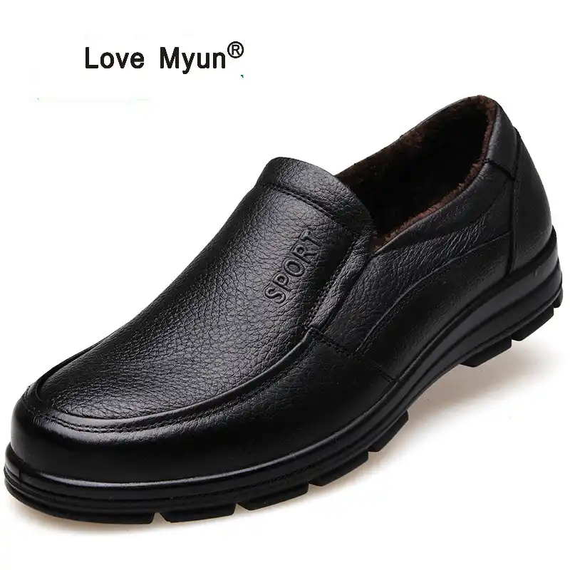 mens black leather non slip shoes