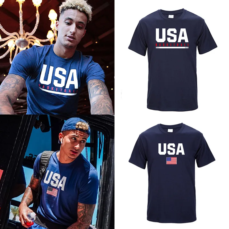 

USA Dream Team T-shirt Walker/Kyle Kuzma/Jayson Tatum New Fashion Men Cotton O-neck Short Sleeve T Shirt Hip Hop Tops Flag Tee