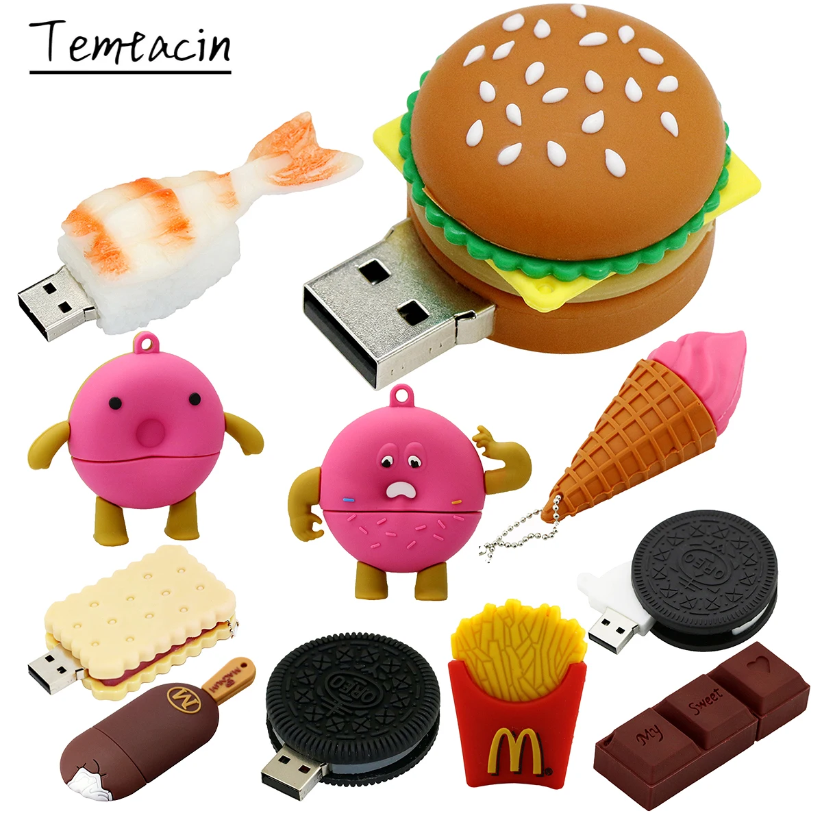 Флешка для гамбургеров 256G Еда Суши Пончики Печенье USB-устройство Флэш-накопитель
