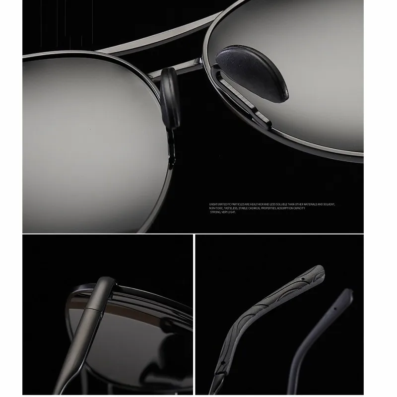 Aviation Metail Frame Polarized Sunglasses Men Color Changing Sun Glasses  Pilot Male Day Night Vision Driving