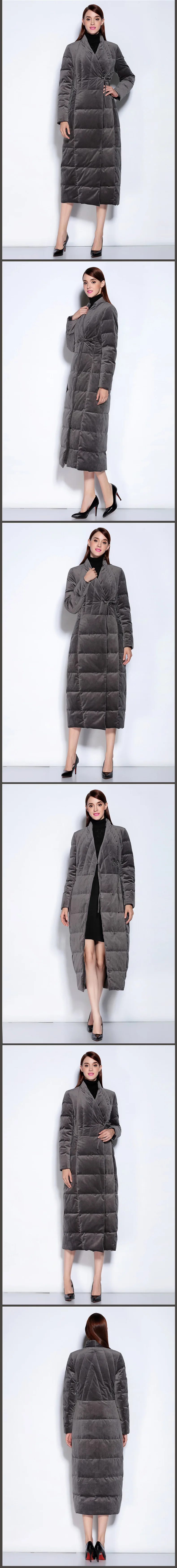 Зима, женский пуховик в европейском и американском стиле, длинное пальто выше колена с перьями,, бренд