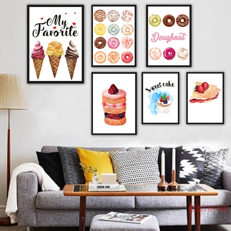 Delicious Cupcake Bread Canvas Painting Donut Wall Art Poster&ampPrints Modular Picture For Kitchen Dining Room wall Decor | Дом и сад