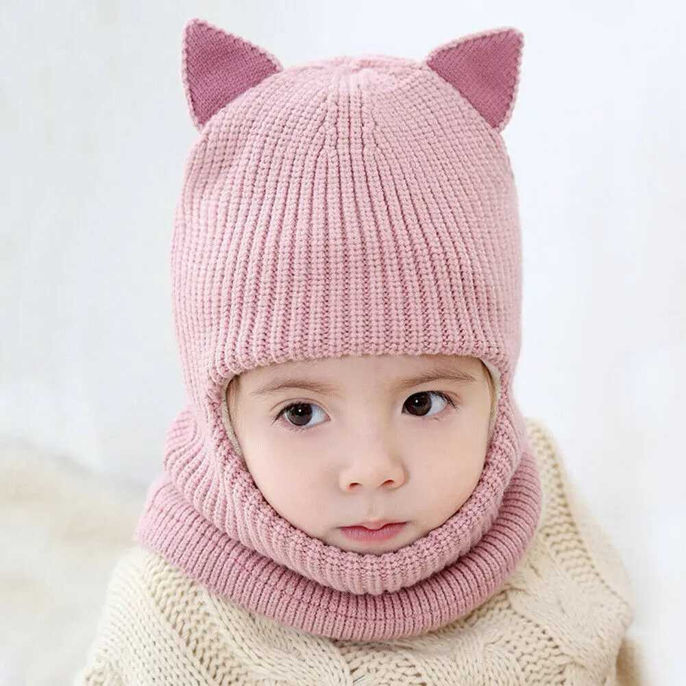 2 Pink Модная одежда для детей, Детская мода для девочек и мальчиков детские Hart; зимняя одежда для детей ясельного возраста; теплая шапочка с мордой обезьянки шапка с наушниками вязаный Кепки - Цвет: 2 Pink