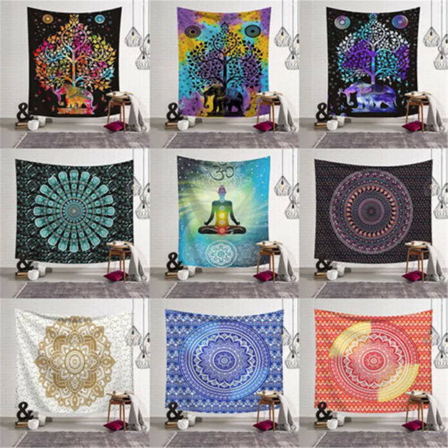 

Mandala Indian Tapestry Twin Hippie Wall Hanging Bedspread Throw Cover Bohemian Beach Mat Table Cloths Home Art Decor Blanket
