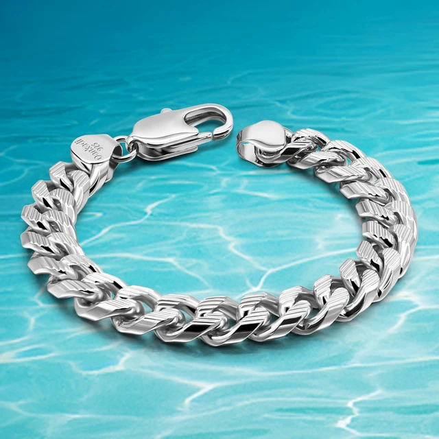 Dankadi Italian Sterling Silver Cuban Link Chain Bracelet