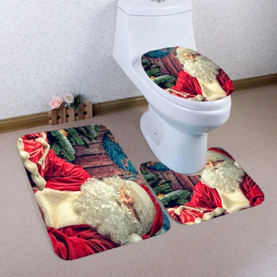 Рождественская ванная комната нескользящий ковер, крышка для унитаза и ванная u-образная подушка из трех частей рождественские товары для вечеринок - Цвет: Christmas 1