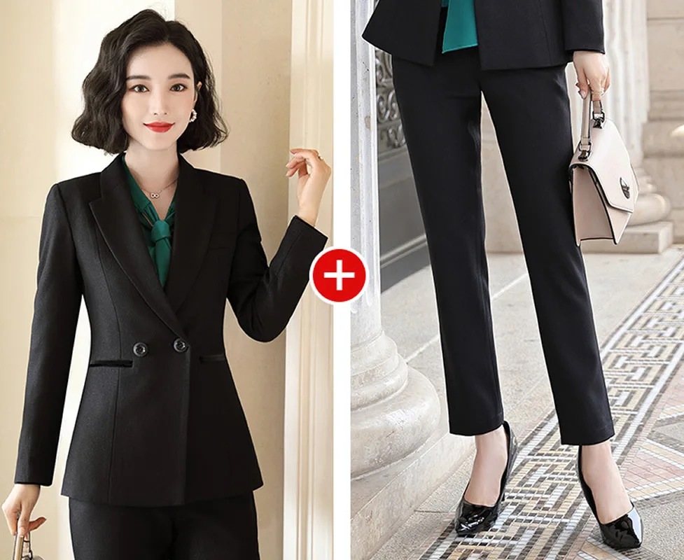 d top and trousers Женский костюм размера плюс, красный Повседневный блейзер с высокой талией, брючный женский офисный жакет, брючный костюм, женский черный OL, комплект из 2 предметов, женский брючный костюм - Цвет: d top and trousers