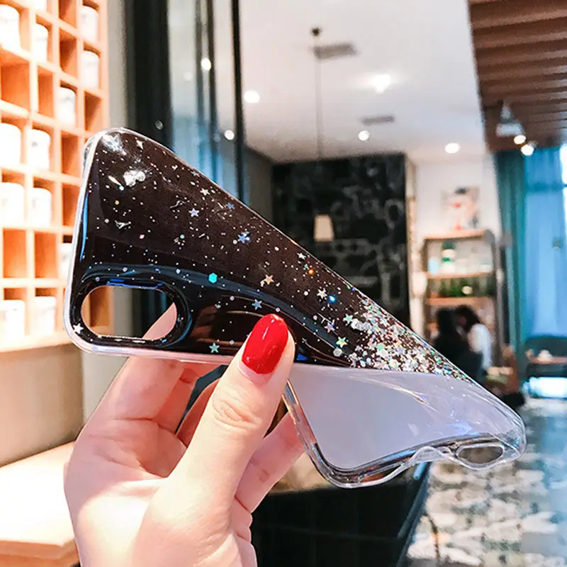 Lovebay Блестящий силиконовый чехол со звездами для iPhone 11 Pro X XR XS Max 7 8 6 6s Plus Блестящий Прозрачный чехол для телефона задняя крышка