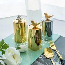 Nordic Light Luxury Stainless Steel Press Toothpick Box Automatic Home Creative Net Red Glass Agate Cotton Swab Box Furnishings