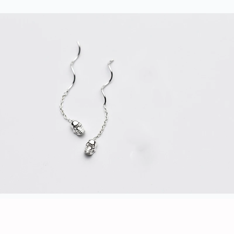 Silver ElfoPlataSi 925 Настоящее серебро 925 пробы Серьги-гвоздики маленький Скелет Череп 4 см связанные Висячие палочки подарок друзьям для девочек XY813 - Окраска металла: Silver