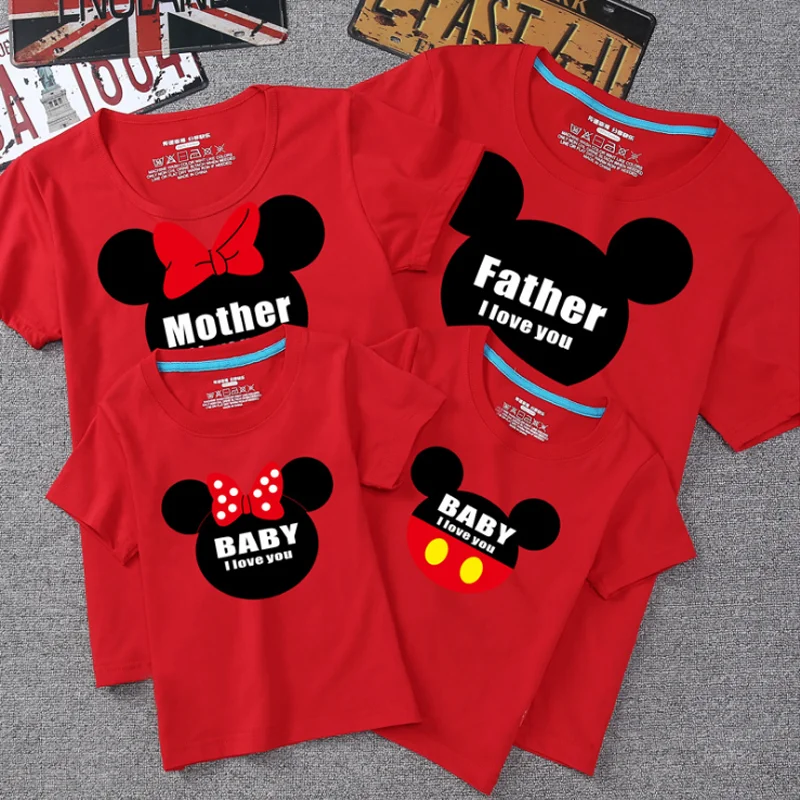 Dad and Me T-shirt Summer Mother and Daughter Clothes Boys Girls Mickey Minnie Cotton Top Family Matching Clothes