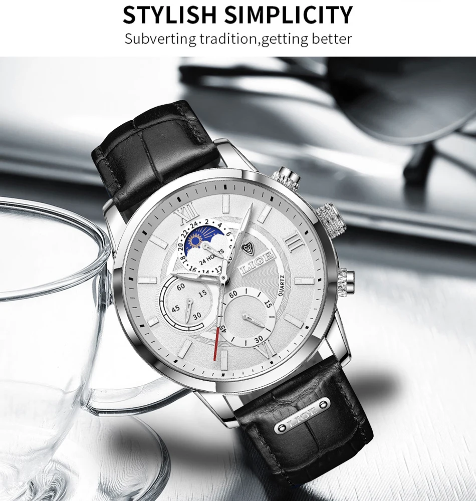Relogio Masculino New Fashion Watch Man Watches LIGE Leather Sport Wrist Watch Men Luxury Waterproof Chronograph Male Date Clock