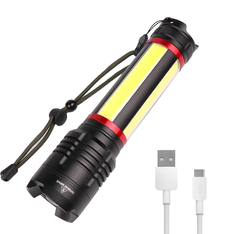 Высокое качество XHP70 USB Перезаряжаемый фонарик+ COB светодиодный яркий фонарь с функцией напоминания о батарее водонепроницаемый светильник ультра яркий