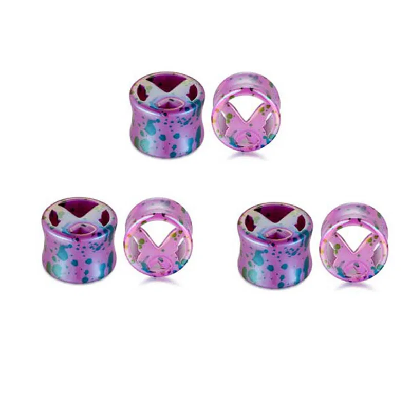 Purple 5 3 пары акриловых ушных пробок, растягивающиеся пробки для тоннелей, двойные пробки, полые измерительные приборы для пирсинга, двойной набор для пирсинга, ювелирные изделия для тела - Окраска металла: Purple 5