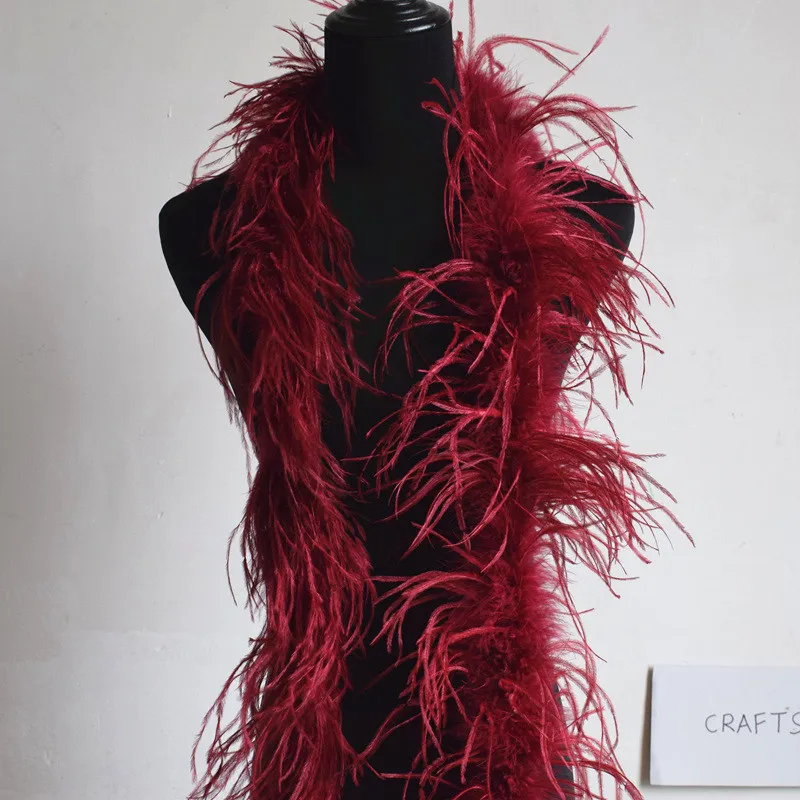 2 м пушистое страусиное перо боа юбка костюмы/отделка для вечерние/Костюм Ремесло страусиное перо в Свадебные украшения - Color: Wine red