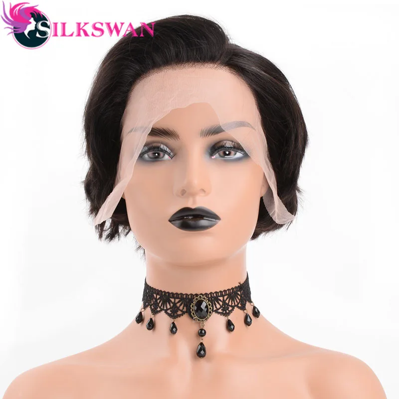 Шелк Лебедь бразильские волосы remy 13*4 натуральные волнистые короткие стриженые Парики 150 плотность для женщин натуральные короткие парики