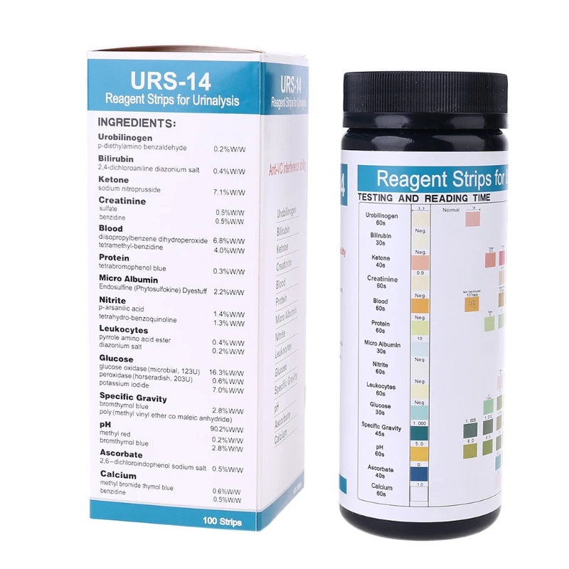 URS-14 100strips Urinalysis Reagent Test Paper 14 Parameters Urine Test Strips Leukocytes, Nitrite, Urobilinogen, Protein, pH