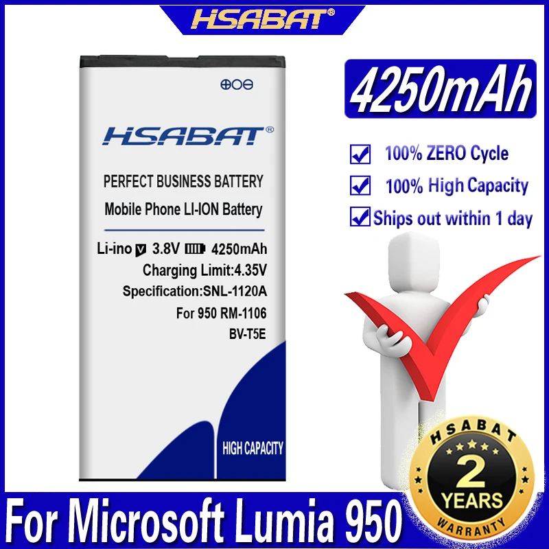 HSABAT BV-T5E / BVT5E BV T5E 4250mAh запасные аккумуляторы для Microsoft Lumia 950 аккумулятор RM-1106 RM-1104 |