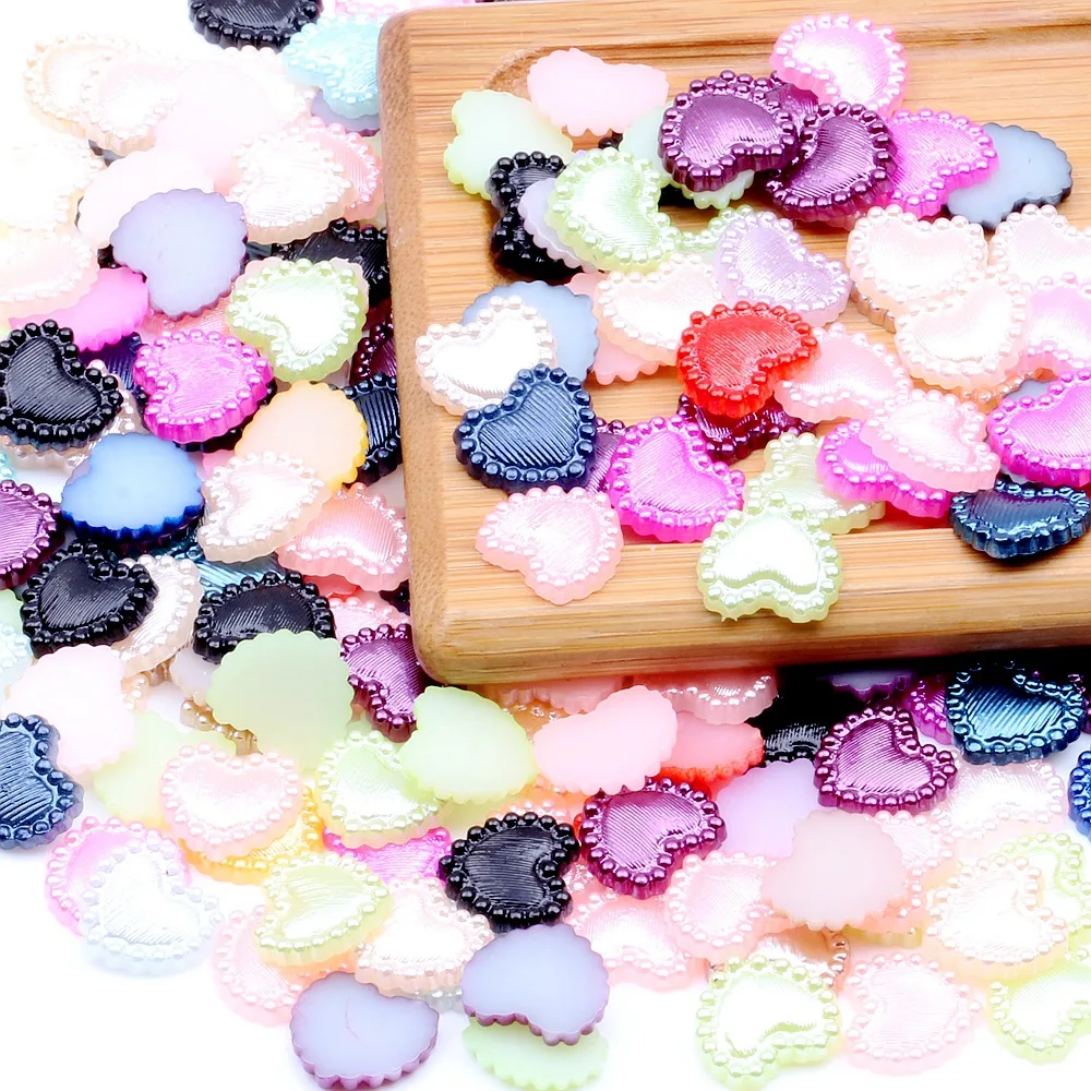 

80pcs 10mm Heart Half Round Pearl Flat Back Rhinestones Trim Scrapbook for Jewelry Making Mobile-Phone-Case Nail Art Decorations