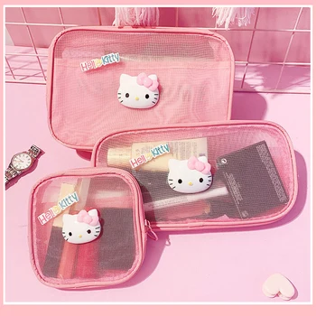 

Cartoon Kitty Make Up Zipper Storage Net Bag Organizer Best For Travel Outdoor