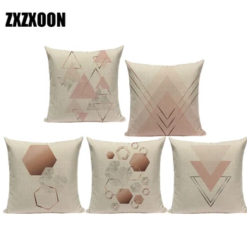 

Nordic Style Decorative Throw Pillows Case Pink Geometric Cotton Linen Sofa Cushion Cover for Home Living Room Decoration