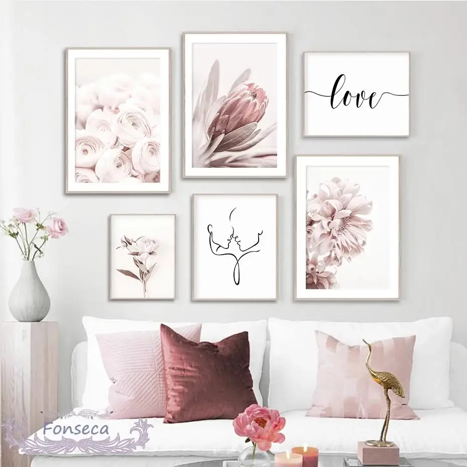 

Elegant Pink Peony Imperial Flower Chrysanthemum Canvas Painting Figure Line Drawing Love Poster Wall Art Print Picture No Frame