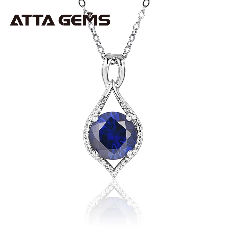 

Sapphire Sterling Silver Pendants 5 Carats Created Sapphire Faced Cutting Classic Design for Women Wedding Engagement Jewelry