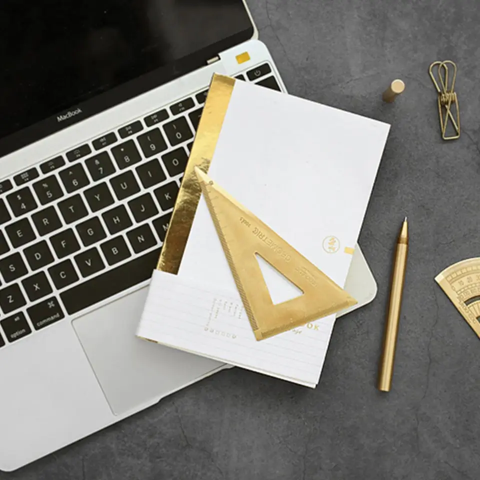 Ensemble Papeterie Règle Laiton Avec Rapporteur Et Triangle