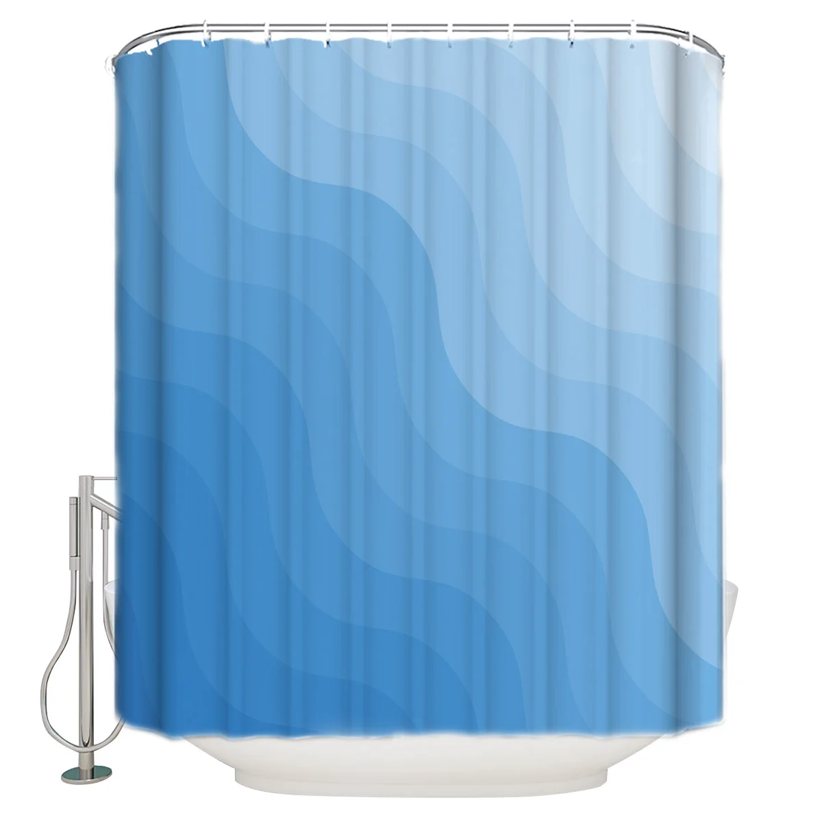 Водонепроницаемая занавеска для душа из полиэстера градиентная Синяя волнистая