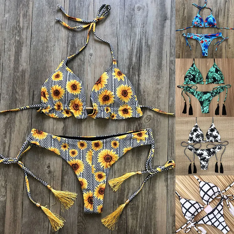 

Sexy 2020 Bikini Swimsuit Women Swimwear Push Up Bikinis Set Leaf Print Female High Waist Swimming Suits for Bathing Suit